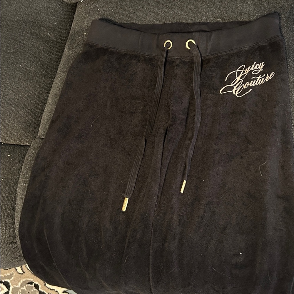 Juicy Couture Black Velour Pants with Gold Accents